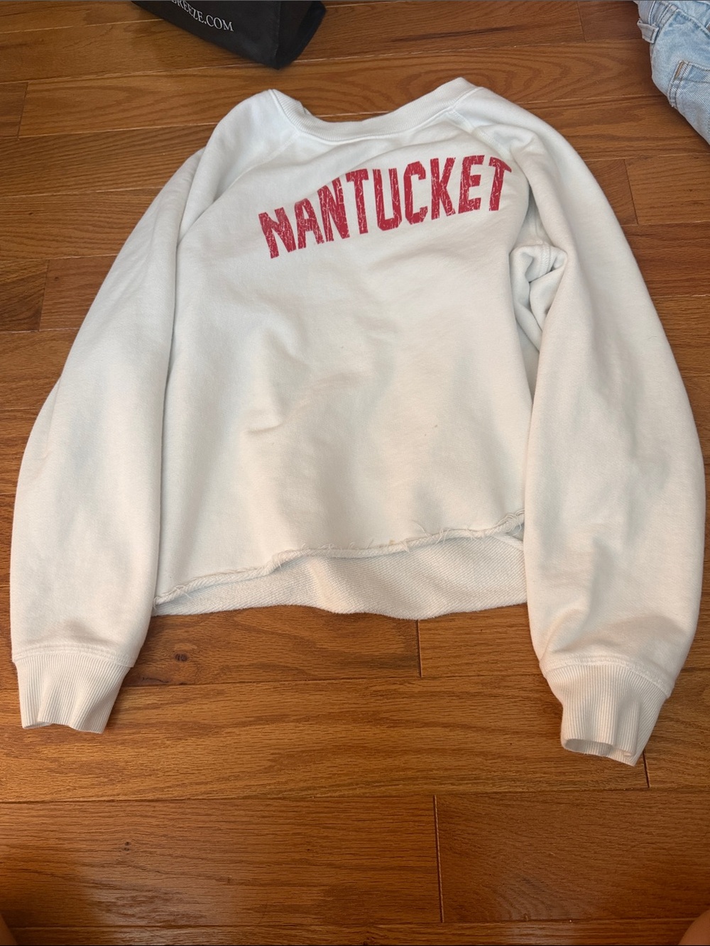 White Crewneck Sweatshirt with Red Nantucket Lettering